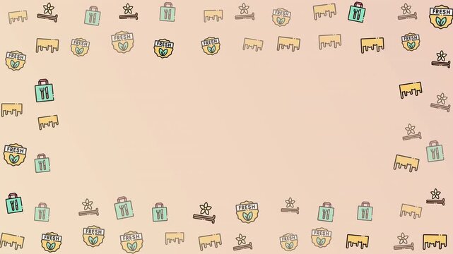 Cute Food Icon Border Seamless Loop on Cream Background