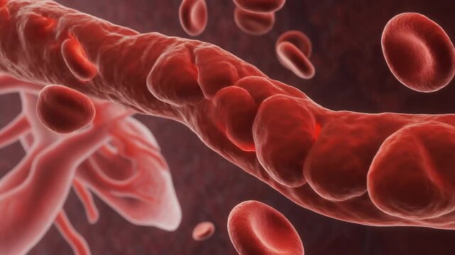 3D medical animation showing pulmonary embolism in blood vessel