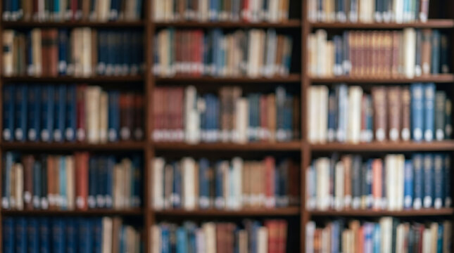 Classroom interior blur background library bookshelf book shelf education study calm scene. School education learning class room. empty furniture, white backdrop copy space