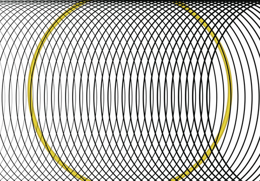Abstract circular moire pattern with subtle yellow highlight on white surface abstract geometric