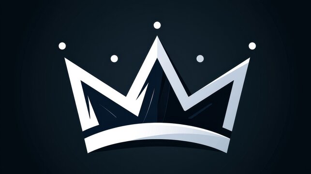 Three Pointed Geometric Crown Emblem Sharp Angular Design Monochrome White Dark Navy Subtle 3D Volume Five Small White Dots Radial Gradient Minimalist Logo