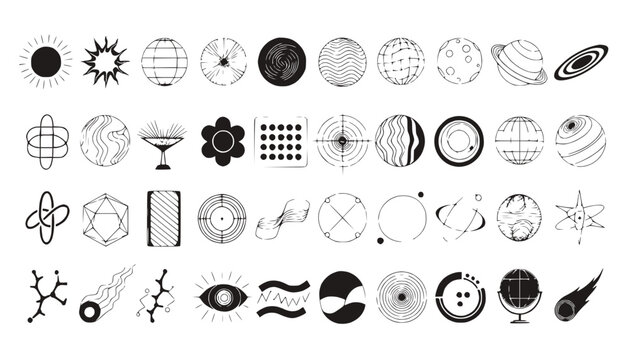 Abstract Celestial and Geometric Icons Collection - Outer Space, Planets, Stars