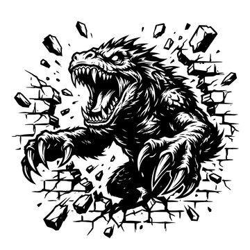 Furious Monster Breaking Through Wall.