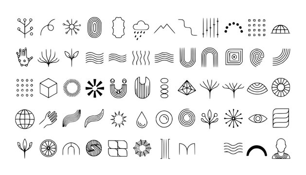 Abstract Doodle Icons Set: Nature, Geometric, Elements - Hand Drawn Style