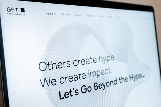 Mexico city, mexico, 06 02 2026, gft technologies website homepage displaying creating impact slogan