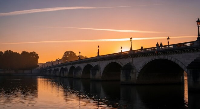 Stone bridge silhouette sunset