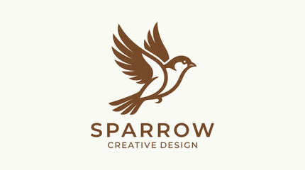 Fototapeta premium Minimalist Brown Sparrow Logo Design with Wings Spread, Creative Bird Emblem