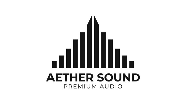 Aether Sound Premium Audio Logo: Abstract Soundwave Peaks and Cityscape Silhouette