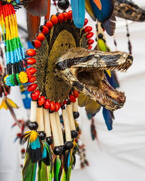 A handcrafted piece from the Ecuadorian Amazon, the head of a boa constrictor, created by the Kichwa (Quichua) Canelos and Andoa peoples. The boa is sacred spirit and protector of the rainforest
