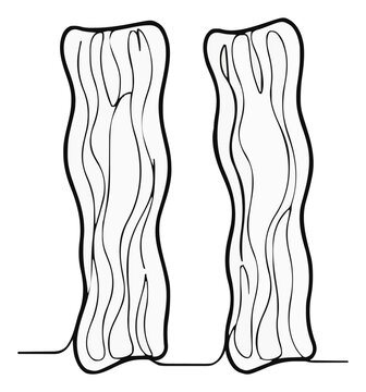 Crispy bacon strips top down line art icon. Generative AI