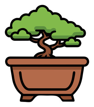 Bonsai tree in pot front view vector illustration. Generative AI