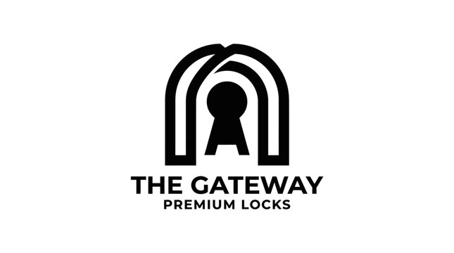 Abstract Archway Gateway with Keyhole Logo Design, Premium Locks Security Concept, Minimalist Black and White Symbol