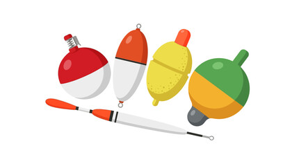 Assortment of colorful fishing bobbers and plastic floats for angling gear equipment © azrha