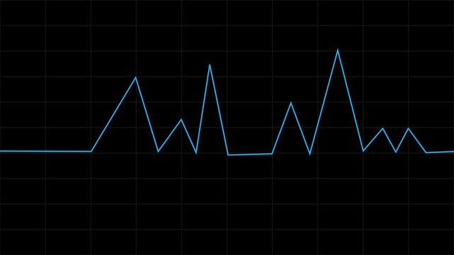 Animated blue line graph rising and falling on dark grid background, for data visualization, chart animation