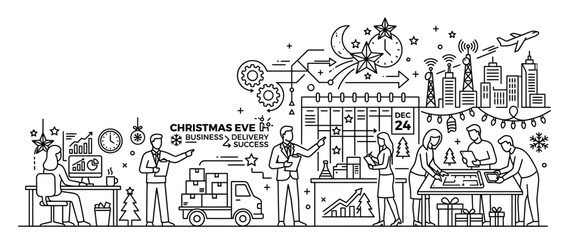 Obraz premium Christmas Eve Business Delivery Success Line Art Illustration
