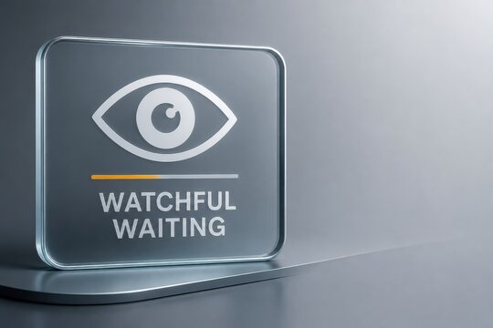 Watchful waiting medical concept with eye symbol and clinic sign in 3D render