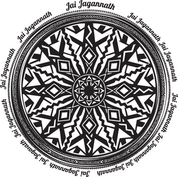 Black and white circular mandala with jai jagannath text border msea set