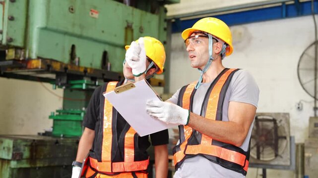 Group of construction professionals working together to establish safety guidelines in an industrial environment