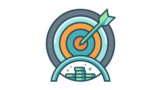 Colorful target with arrow hitting bullseye.