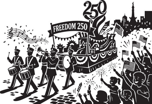 Freedom 250 parade with marching band and celebrating crowd msea set celebration