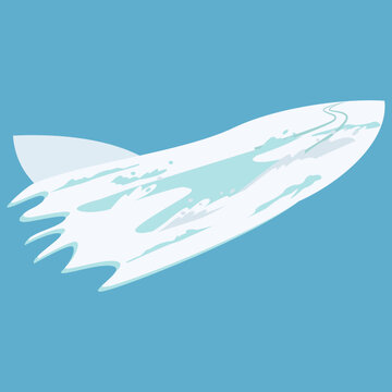 Vector illustration of a white heart shaped snow splash with ski trail marks, flat winter design element