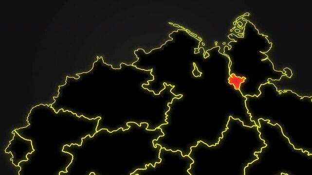 Animated glowing map of Hamburg, Germany, with a highlighted outline on a dark gray gradient background, ideal for geography, travel, news, and infographic projects.