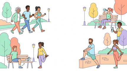 Fototapeta premium World Thrombosis Day vector illustration featuring people exercising and staying active in the park for health and wellness