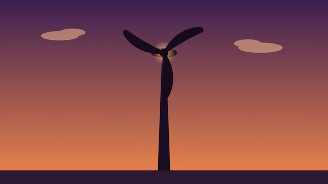Wind Turbine Animation Scimitar Silhouette Sunset Style Renewable Energy for cinematic and documentary background