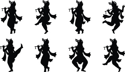 Flute Playing Dancer Silhouette Collection with Graceful Cultural Poses © Monteza