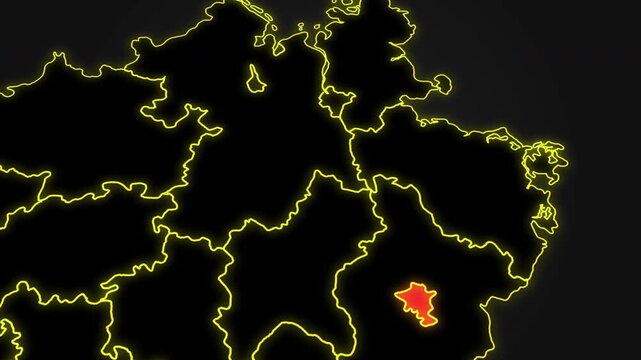 Animated glowing map of Berlin, Germany, with a highlighted outline on a dark gray gradient background, ideal for geography, travel, news, and infographic projects.