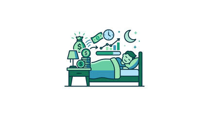 Obraz premium Person sleeping in bed with money.