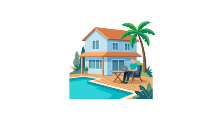 Obraz premium Luxury Tropical House with Swimming Pool.