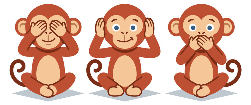 Three wise monkeys illustrating hear no evil see no evil speak no evil.