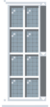 Modern skyscraper glass facade vector, blue office building windows with scroll bar, architectural exterior design for web interface