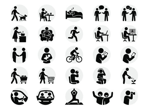 People Daily Activities Silhouette Icons Collection for Diverse Lifestyle Graphics