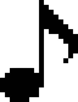 Pixel art eighth note icon, retro 8-bit musical symbol vector, black digital music notation on white background, gaming audio asset