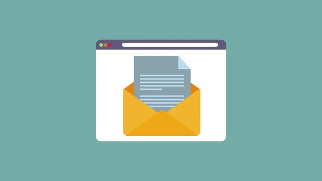 Simple web browser window, Envelope with documents concept 2d animation with alpha matte