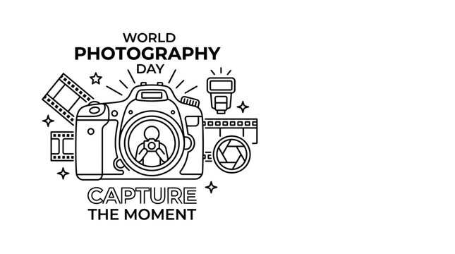 World Photography Day Line Art Illustration with Camera Icons