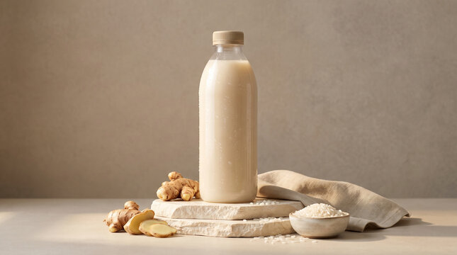 Traditional Indonesian beras kencur herbal drink in a bottle