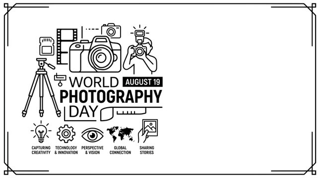 World Photography Day Concept with Camera Icons and Creative Symbols