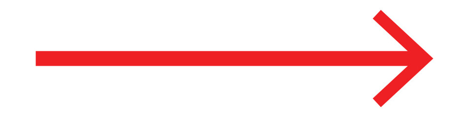 Obraz premium Long and bold red arrow icon pointing to the right direction. Abstract arrowhead red. Sock vector EPS10. On white background.