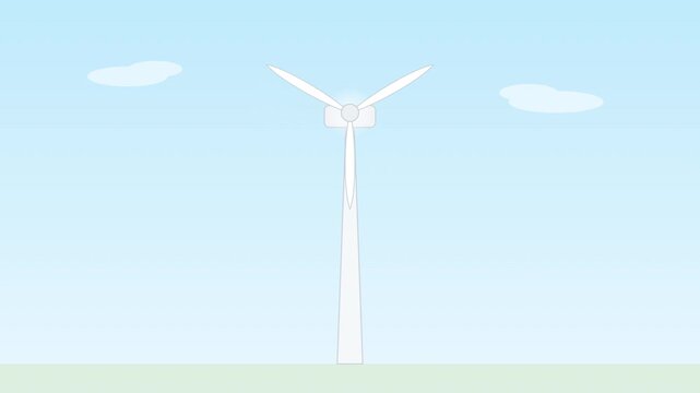 Wind Turbine Animation Classic Rounded Blade Sky Blue Style Renewable Energy for renewable energy presentation background