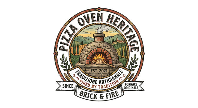 Vintage Italian Pizza Oven Restaurant Emblem Logo Design