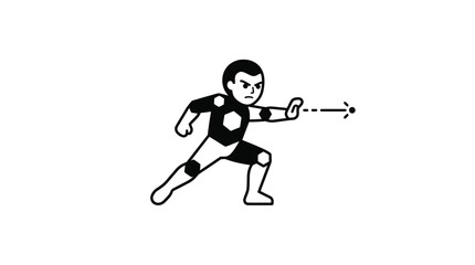 Cartoon warrior character in action pose, shooting energy bolt, white background © Wan