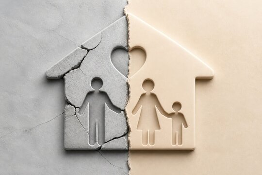 Family home concept with broken and intact house puzzle
