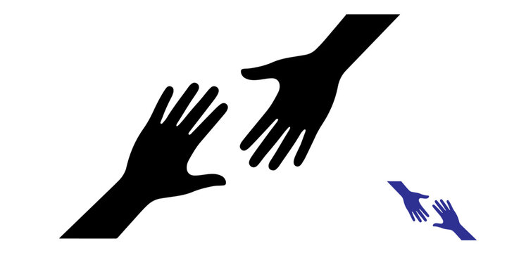 Silhouette of two hands reaching towards each other representing help support connection and human kindness