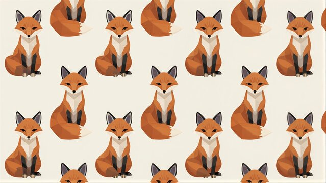 Cute geometric foxes in orange and white, sitting on a soft beige background.