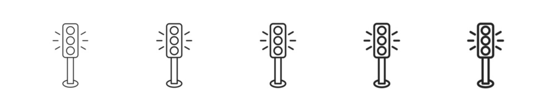 Traffic Lights vector icon in minimalist line style. Clean editable stroke illustration with geometric design and monochrome appearance, isolated on white background