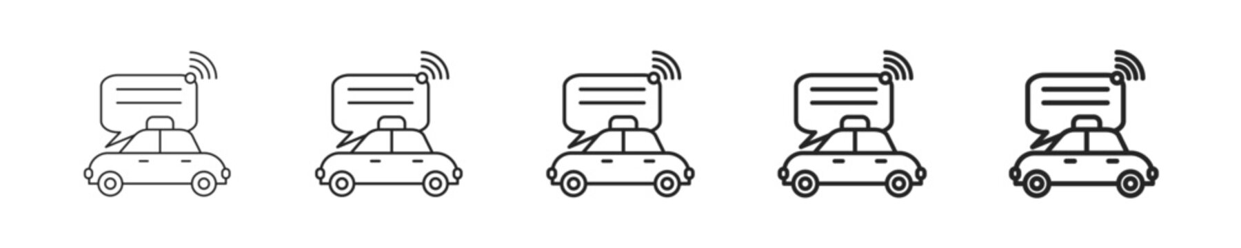 Online Taxi vector icon in minimalist line style. Clean editable stroke illustration with geometric design and monochrome appearance, isolated on white background