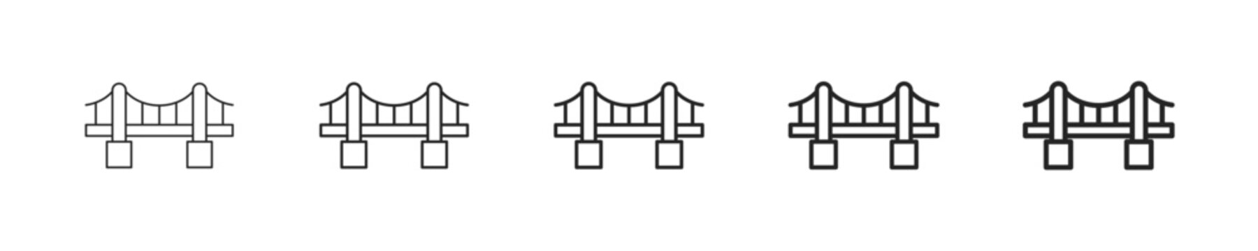 Bridge vector icon in minimalist line style. Clean editable stroke illustration with geometric design and monochrome appearance, isolated on white background